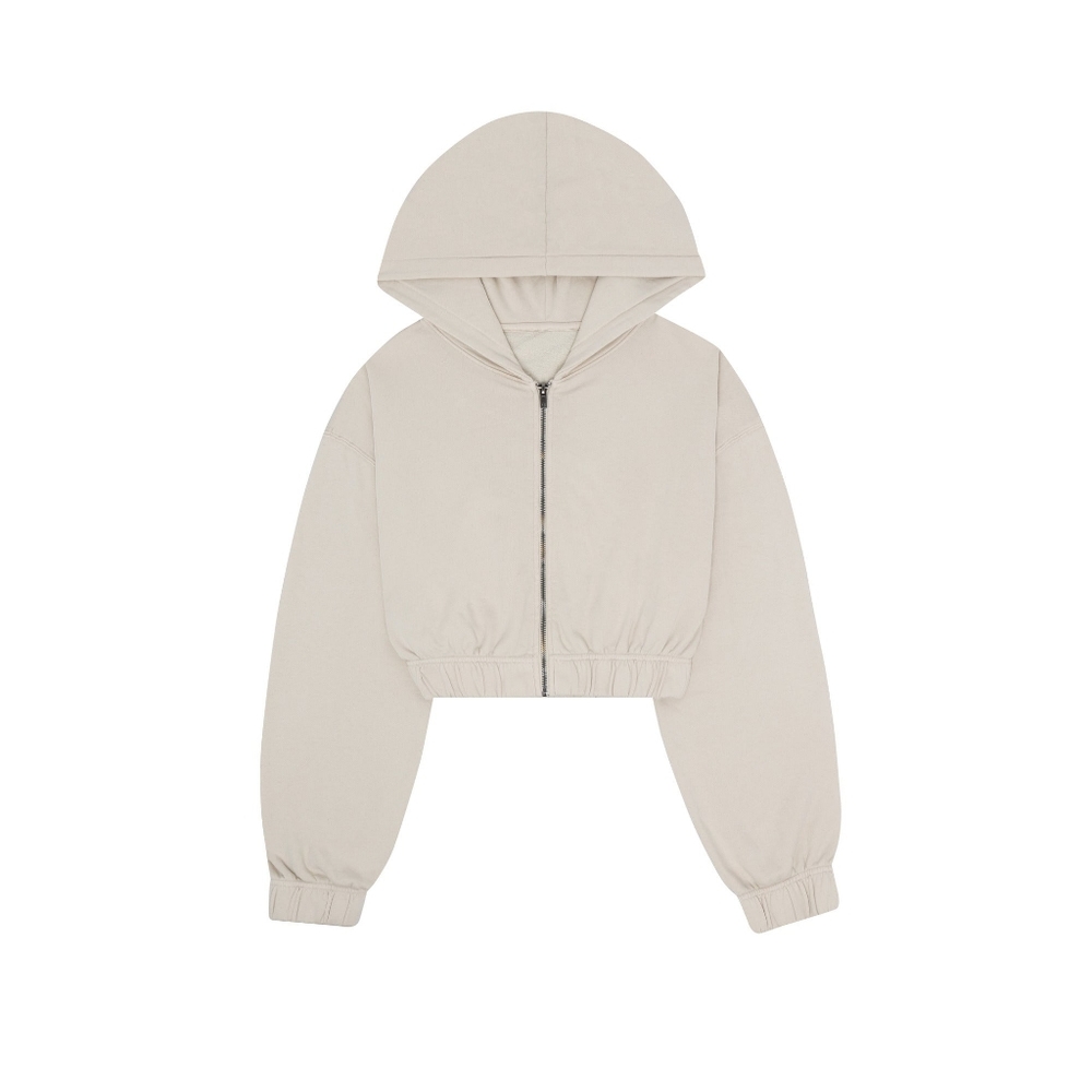 Zara Women's Cream Crop Hoodie Sweater